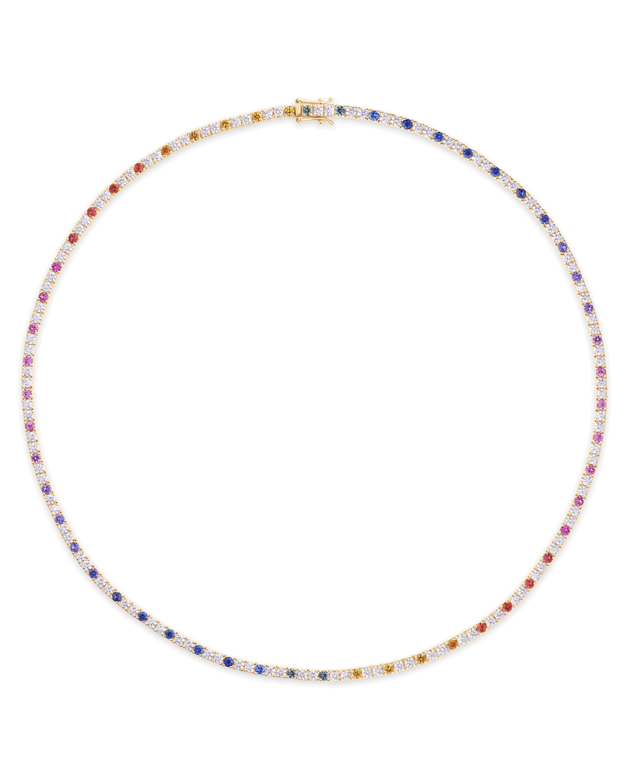 Rainbow Sapphire & Diamond Tennis Necklace in 18ct Gold