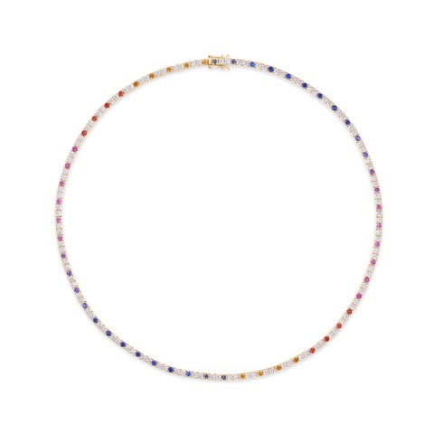 Rainbow Sapphire & Diamond Tennis Necklace