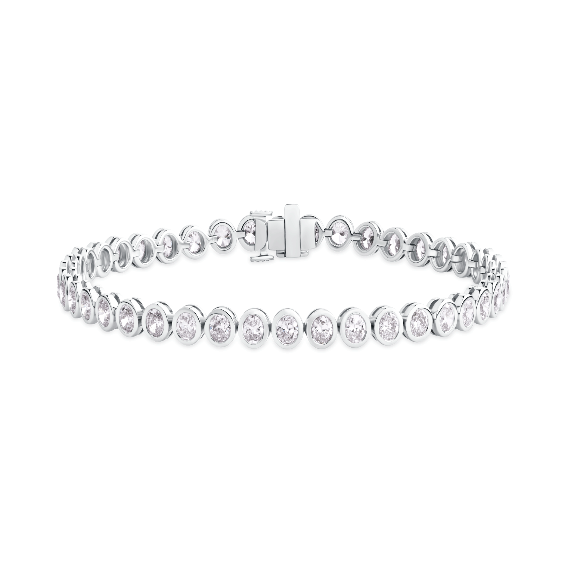 Bezel North-South Oval Diamond Tennis Bracelet | WG