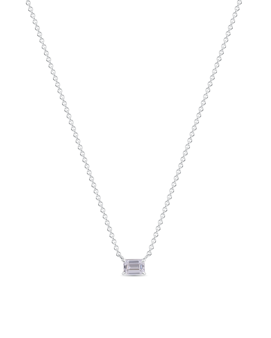 Emerald Cut East-West Diamond Pendant Necklace in 18ct Gold