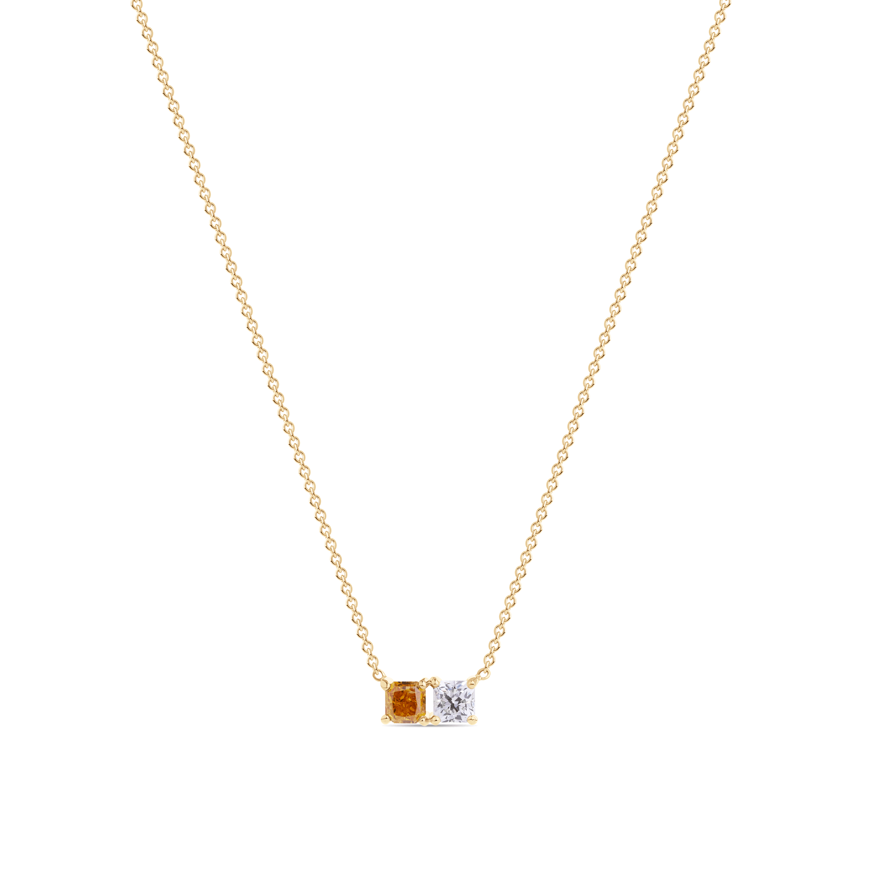 The Duo Necklace | Radiant Cut Diamond & Orange Diamond