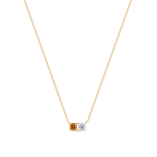 Radiant Cut White and Orange Diamond Pendant Necklace