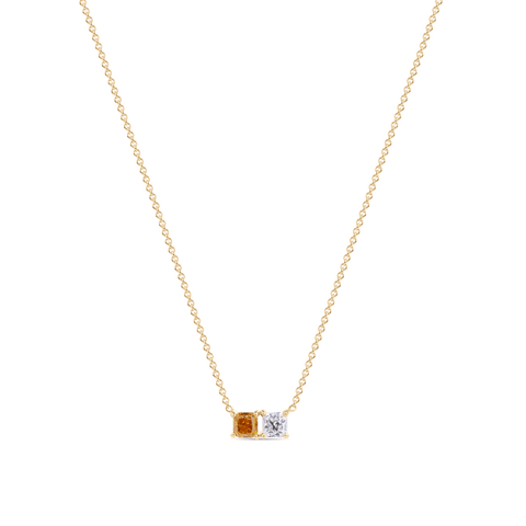 The Duo Necklace | Radiant Cut Diamond & Orange Diamond