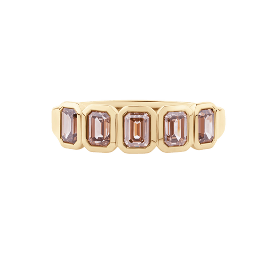 Emerald Cut Champagne Diamond Bezel Eternity Band