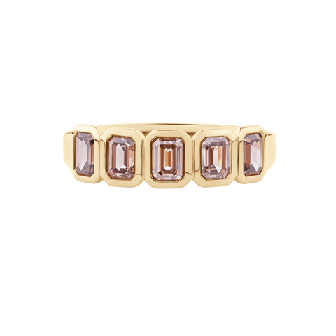 Emerald Cut Champagne Diamond Bezel Eternity Band