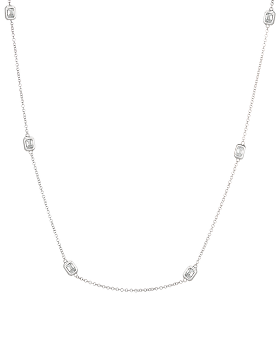 Emerald Cut Diamond Station Chain Necklace in 18ct Gold