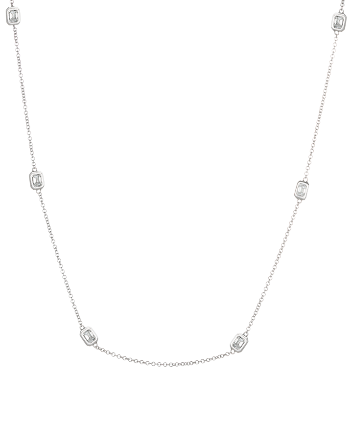 Emerald Cut Diamond Station Chain Necklace in 18ct Gold