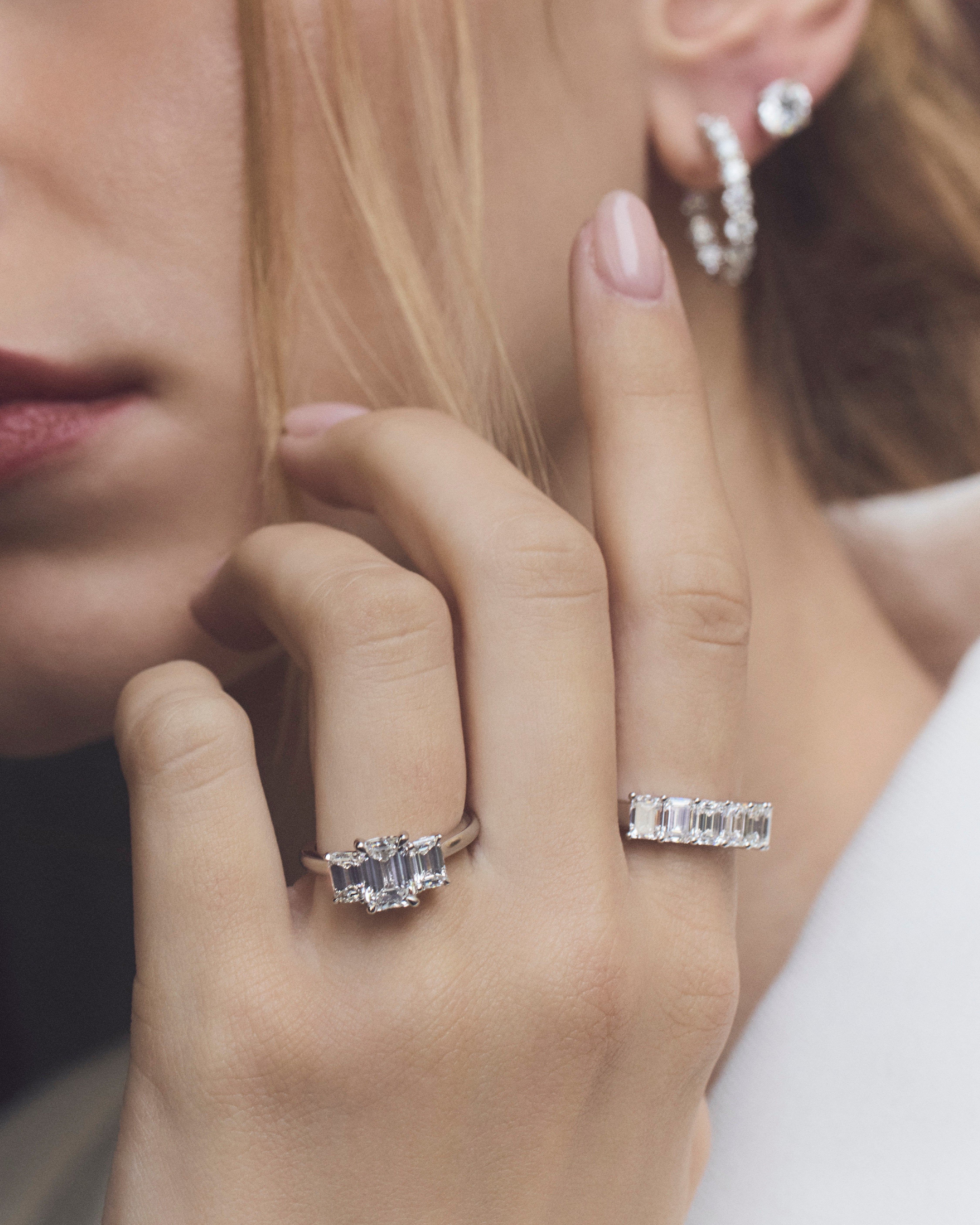 AG.03 | Emerald Cut Trilogy Engagement Ring