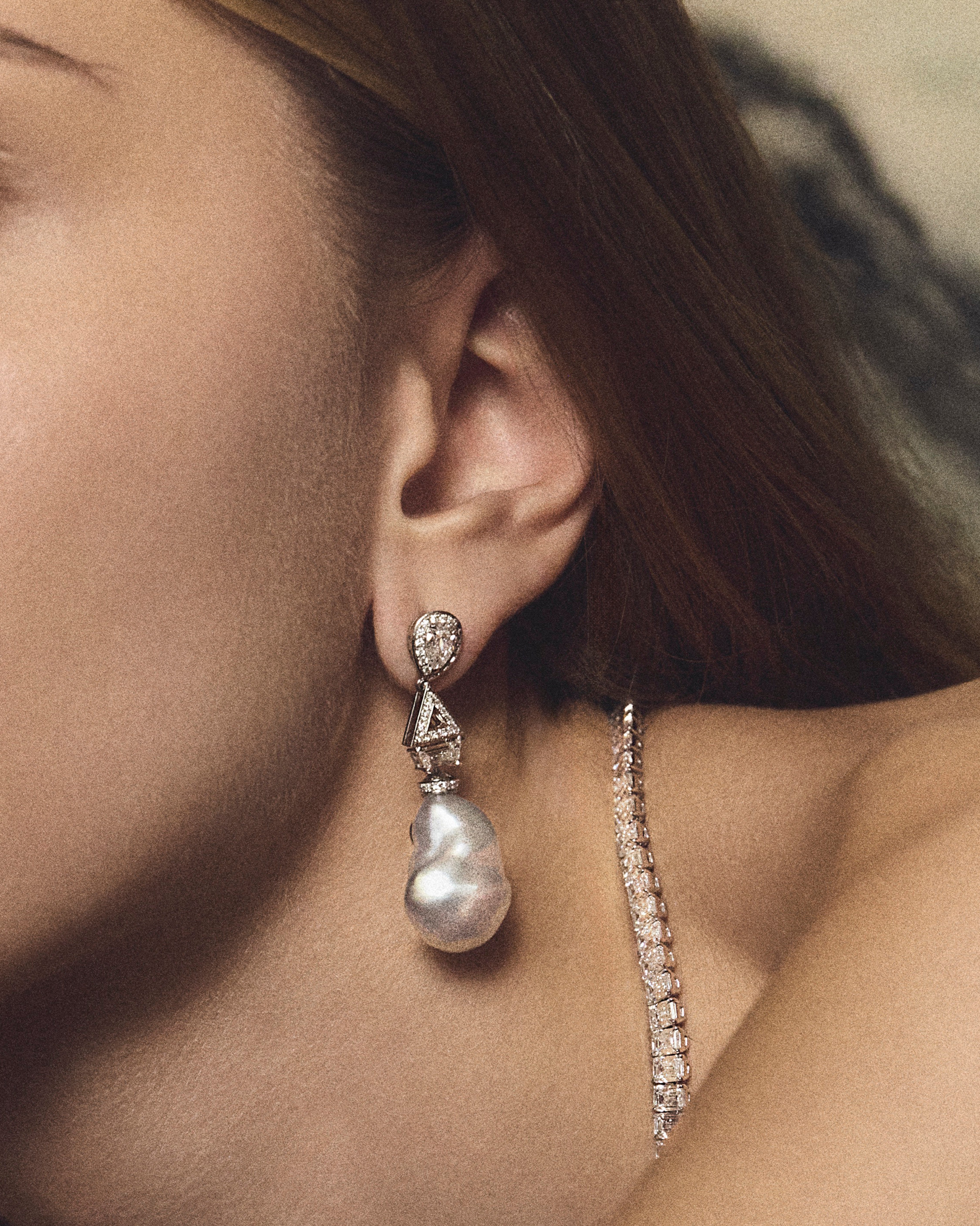 Showpiece Keshi Pearl and Diamond Earrings
