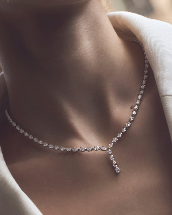 15.27ct Pear Cut Diamond Drop Tennis Necklace in 18ct Gold