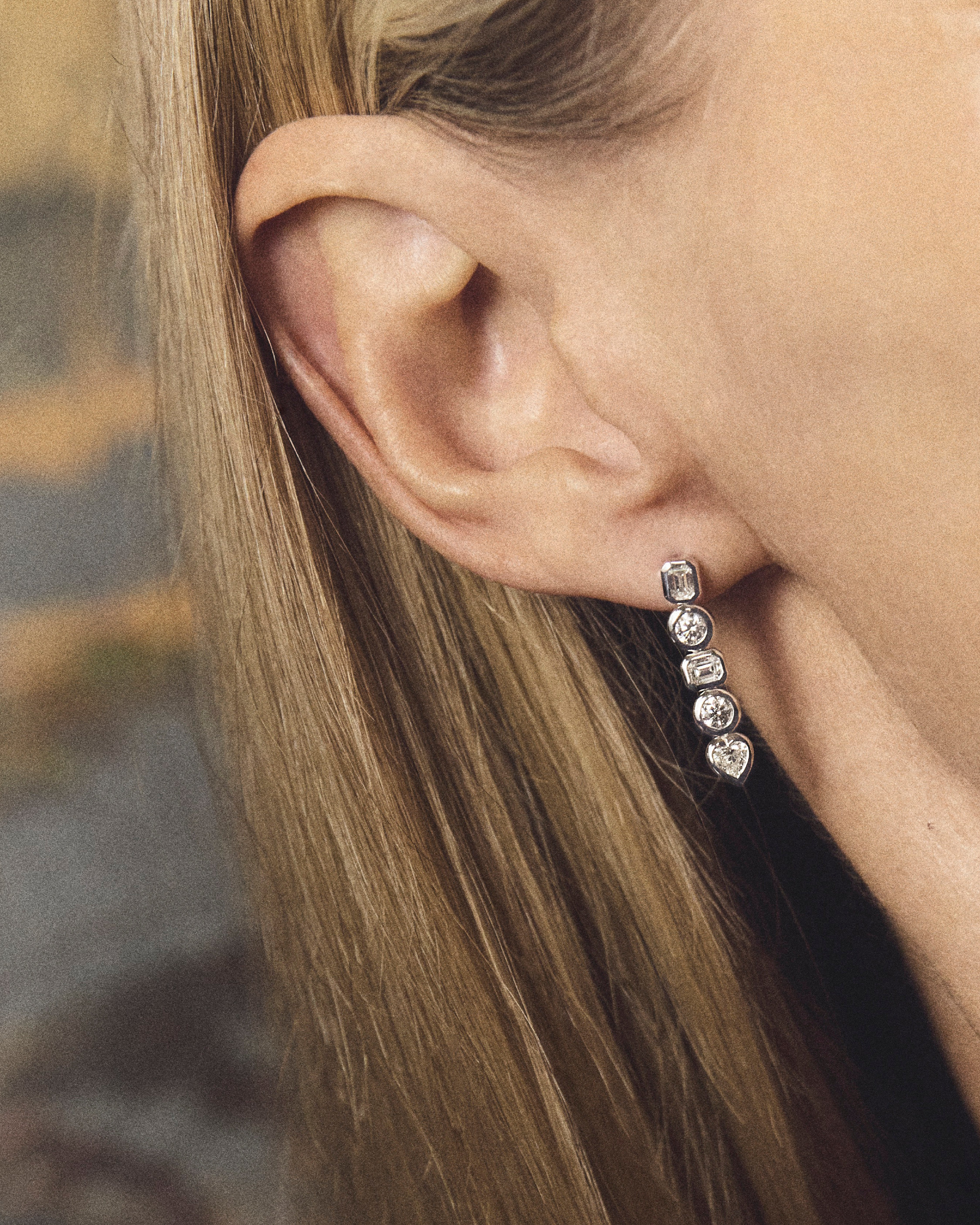 Mixed Shape Diamond Stud Drop Earrings in 18ct White Gold