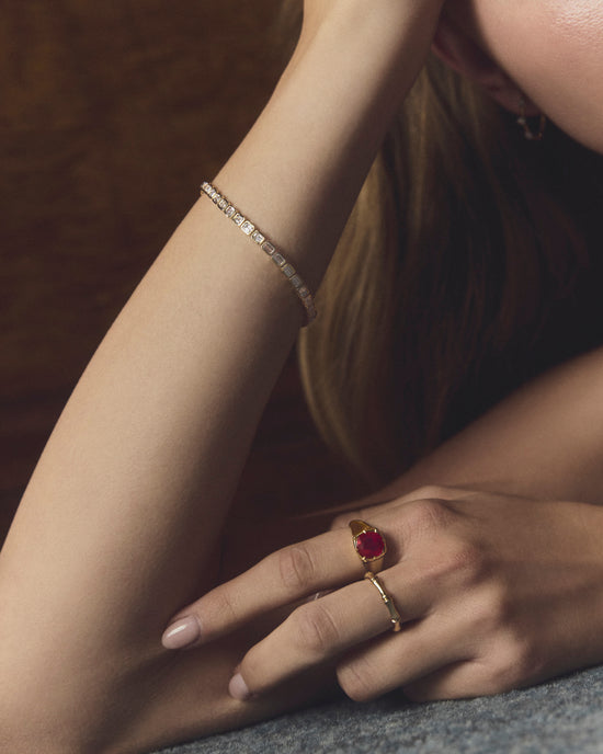 Cushion Cut Ruby Signet Ring in 18ct Yellow Gold
