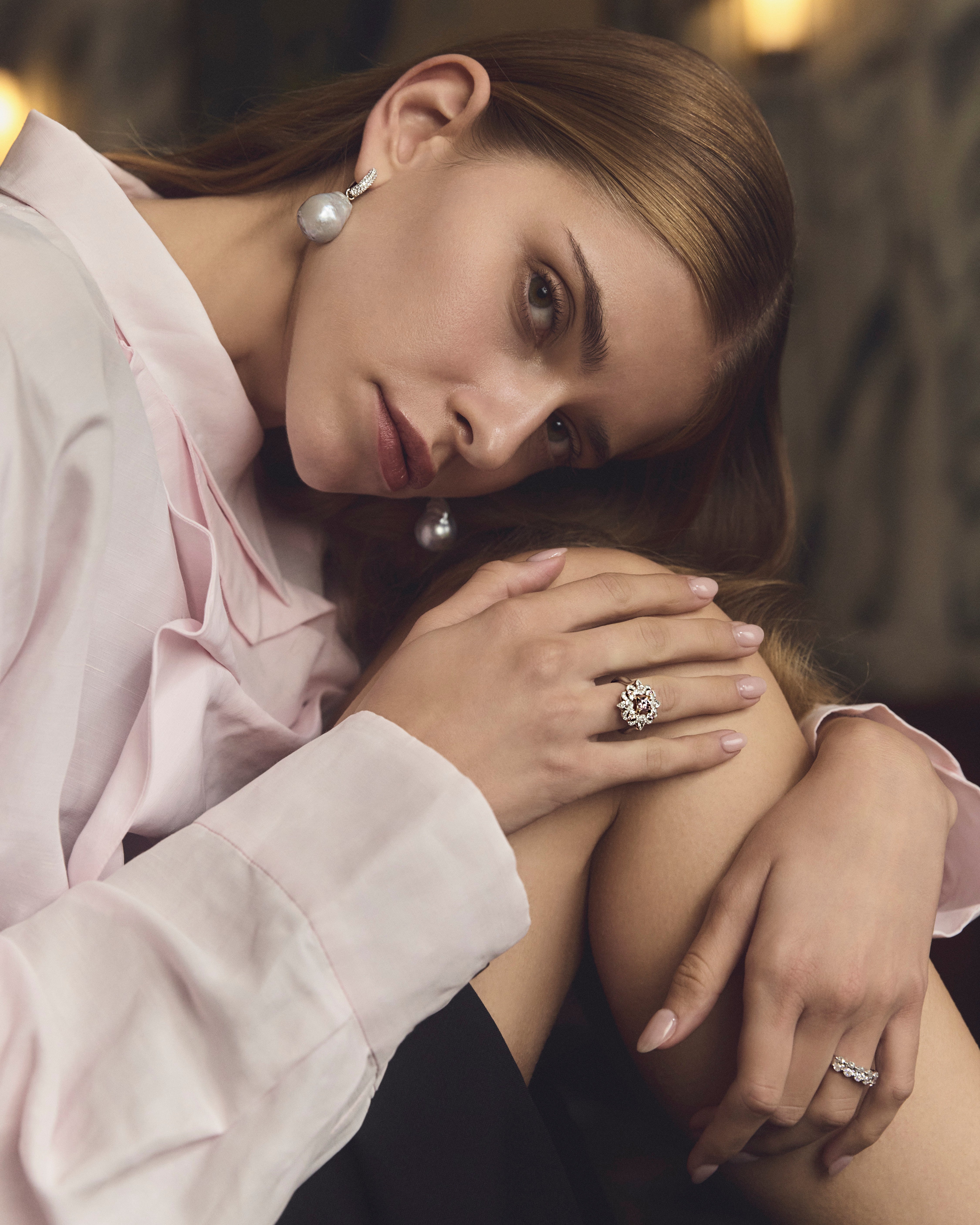 Art Nouveau-Style Cluster Ring in Platinum