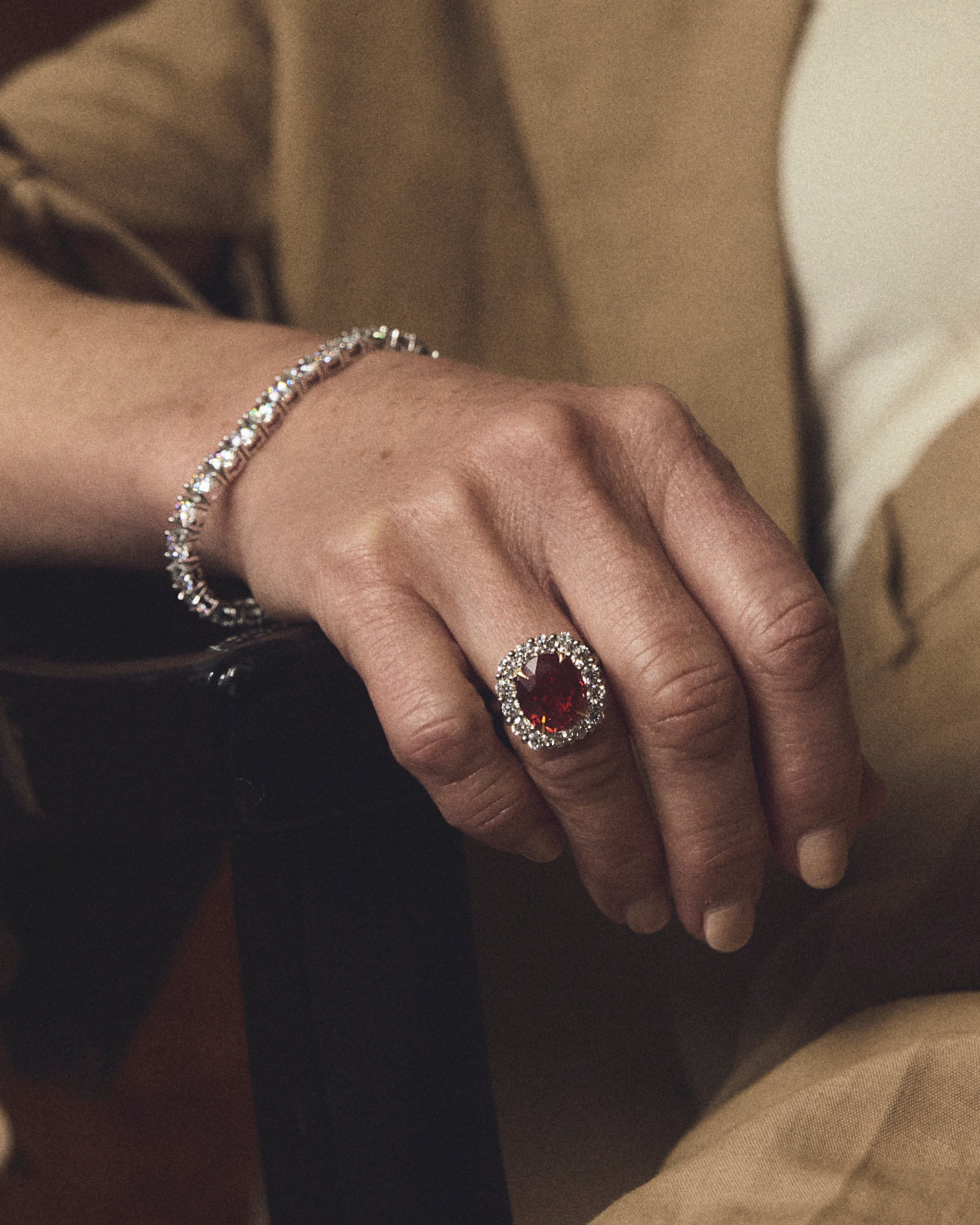 Garnet and Diamond Cluster Ring