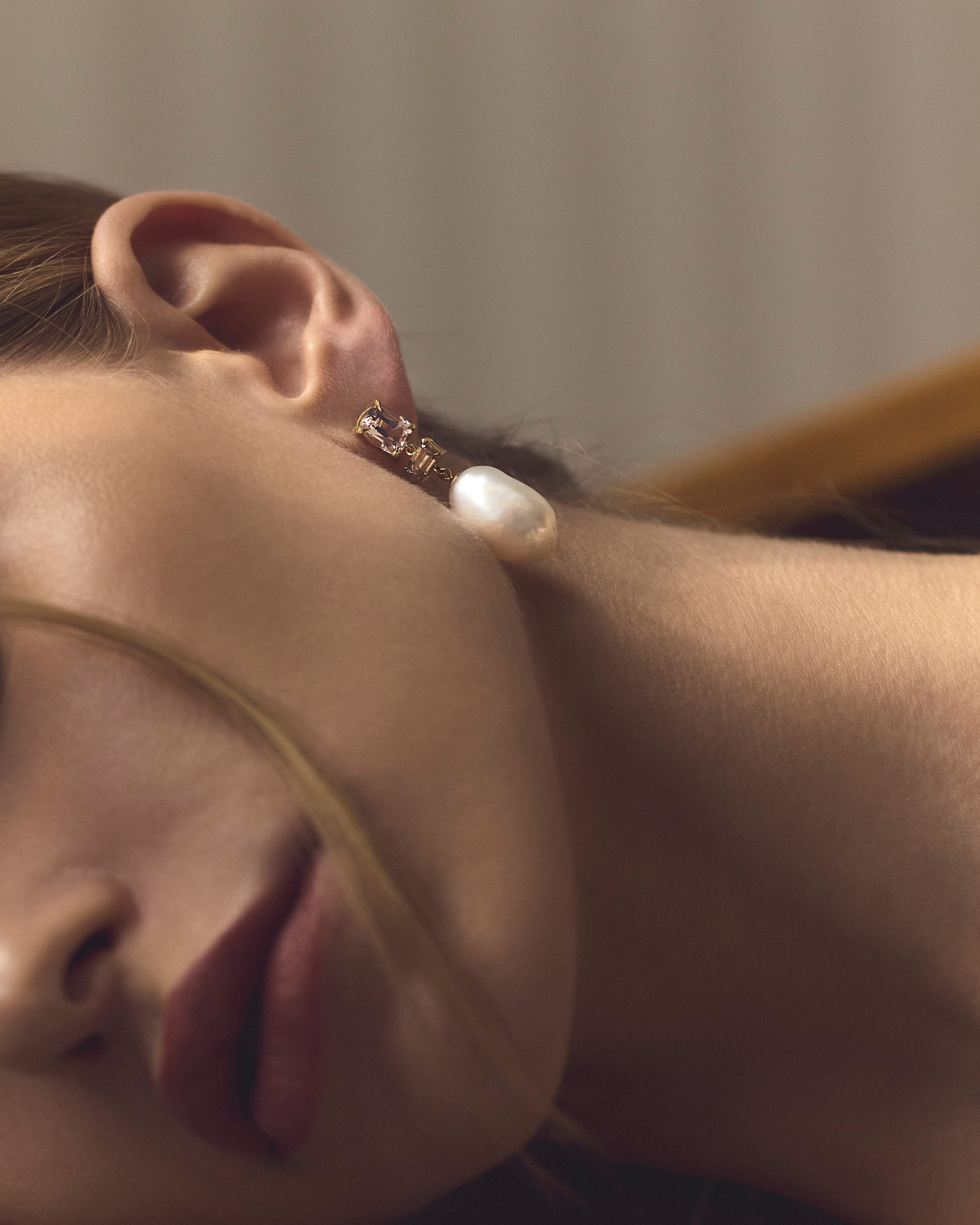 Keshi Pearl and Cognac Diamond Trio Drop Earrings
