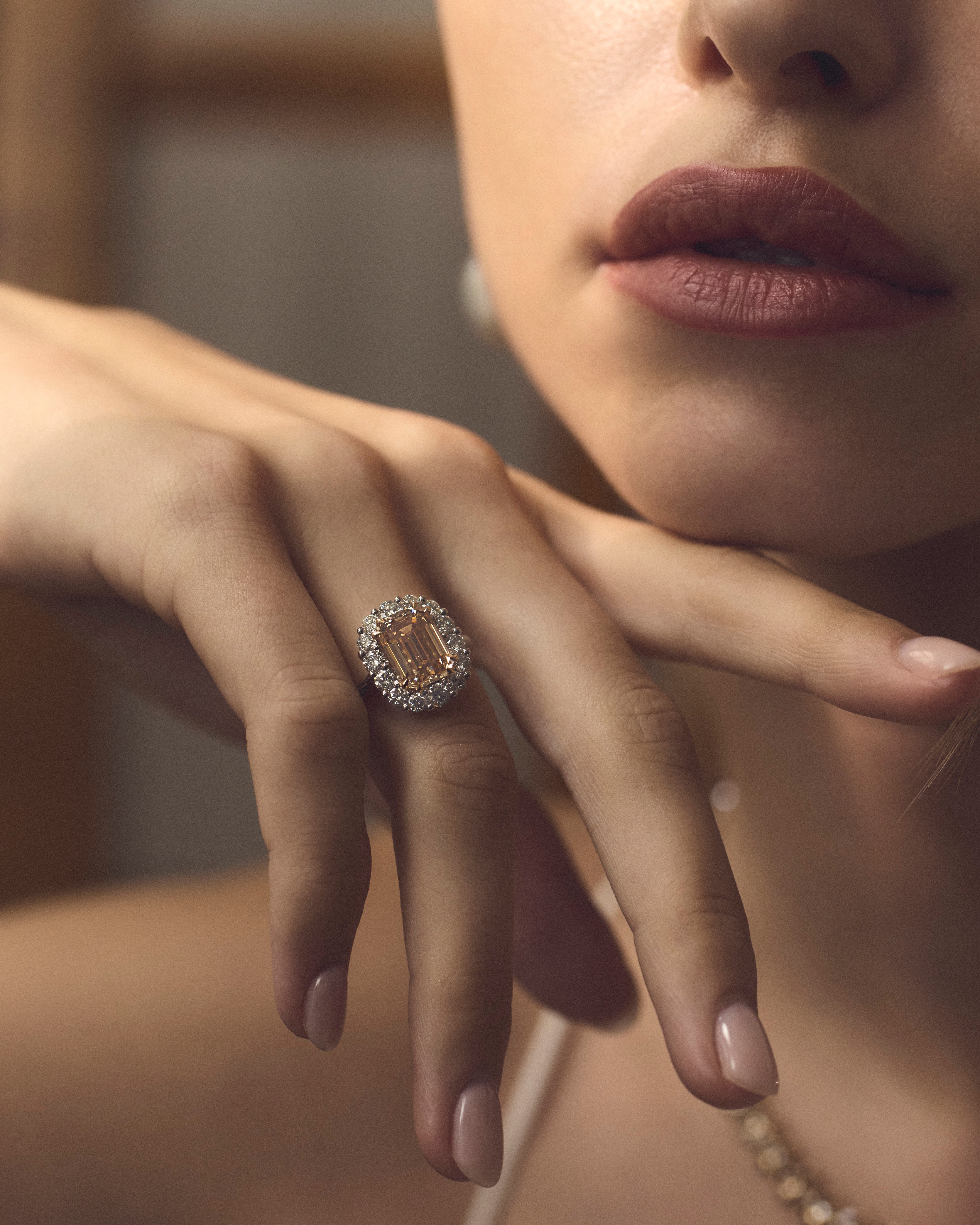 Champagne Diamond Cluster Engagement Ring