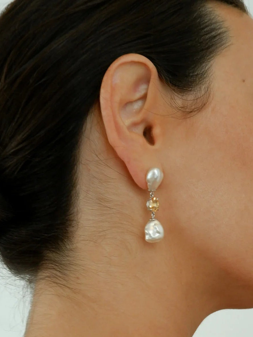 Sapphire and Keshi Pearl Trio Earrings
