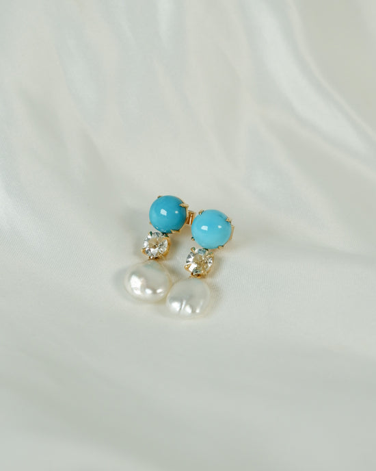 Keshi Pearl and Turquoise Drop Earrings