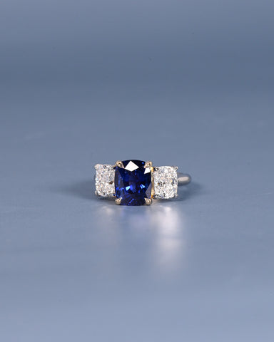 Royal Blue Ceylon Sapphire Trilogy Ring