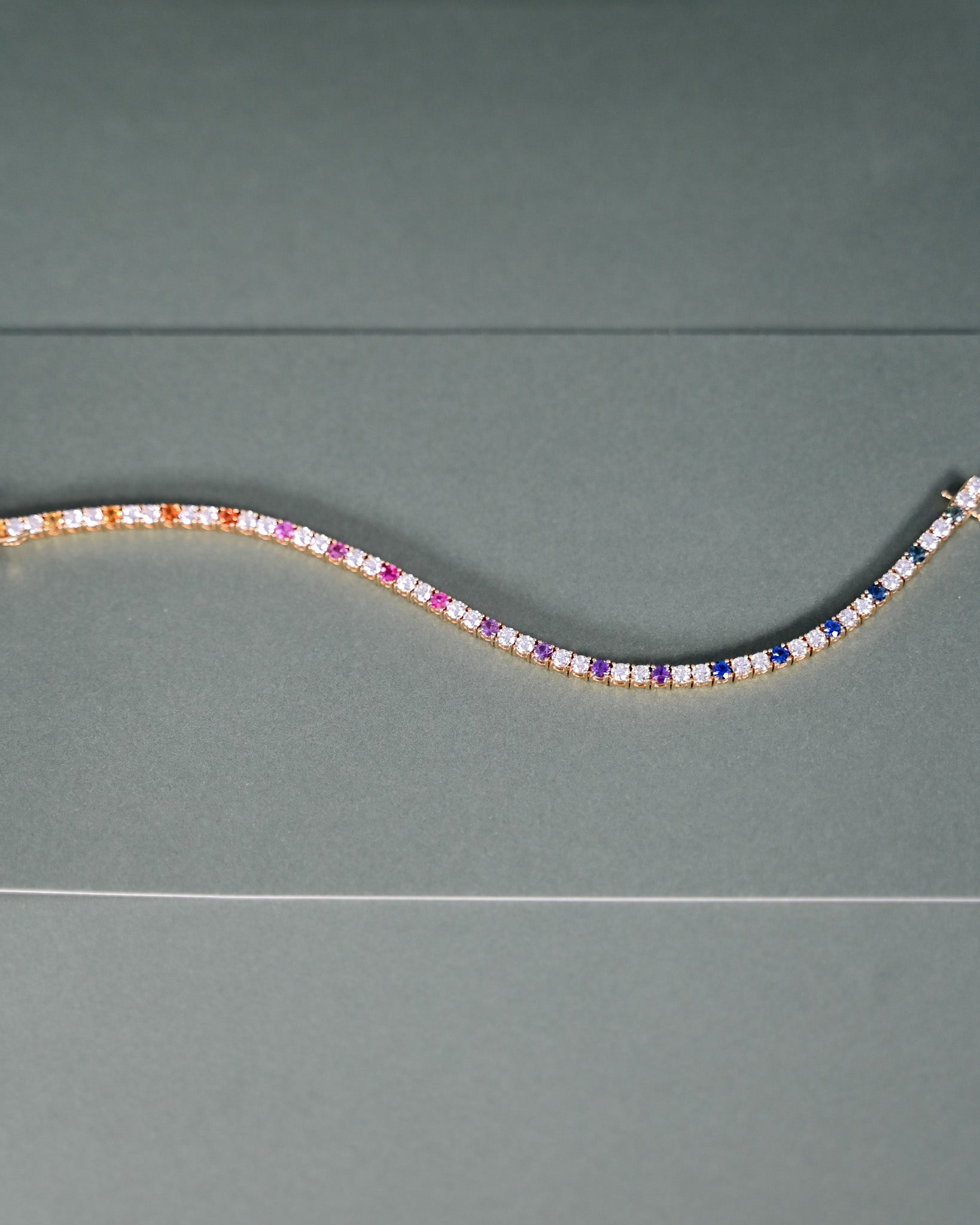 Rainbow Sapphire & Diamond Tennis Necklace