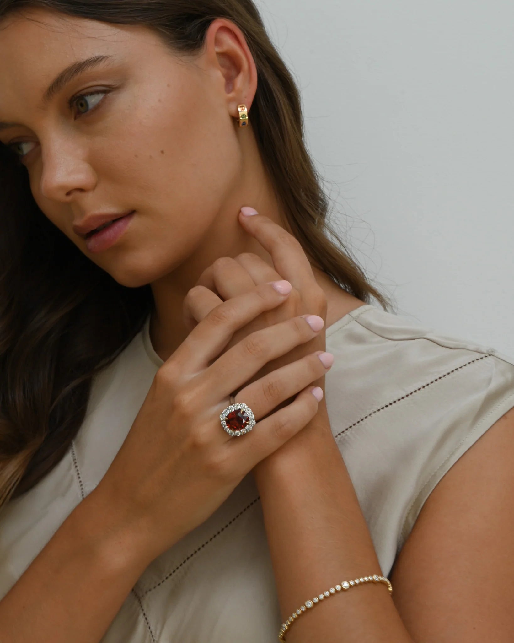Garnet and Diamond Cluster Ring
