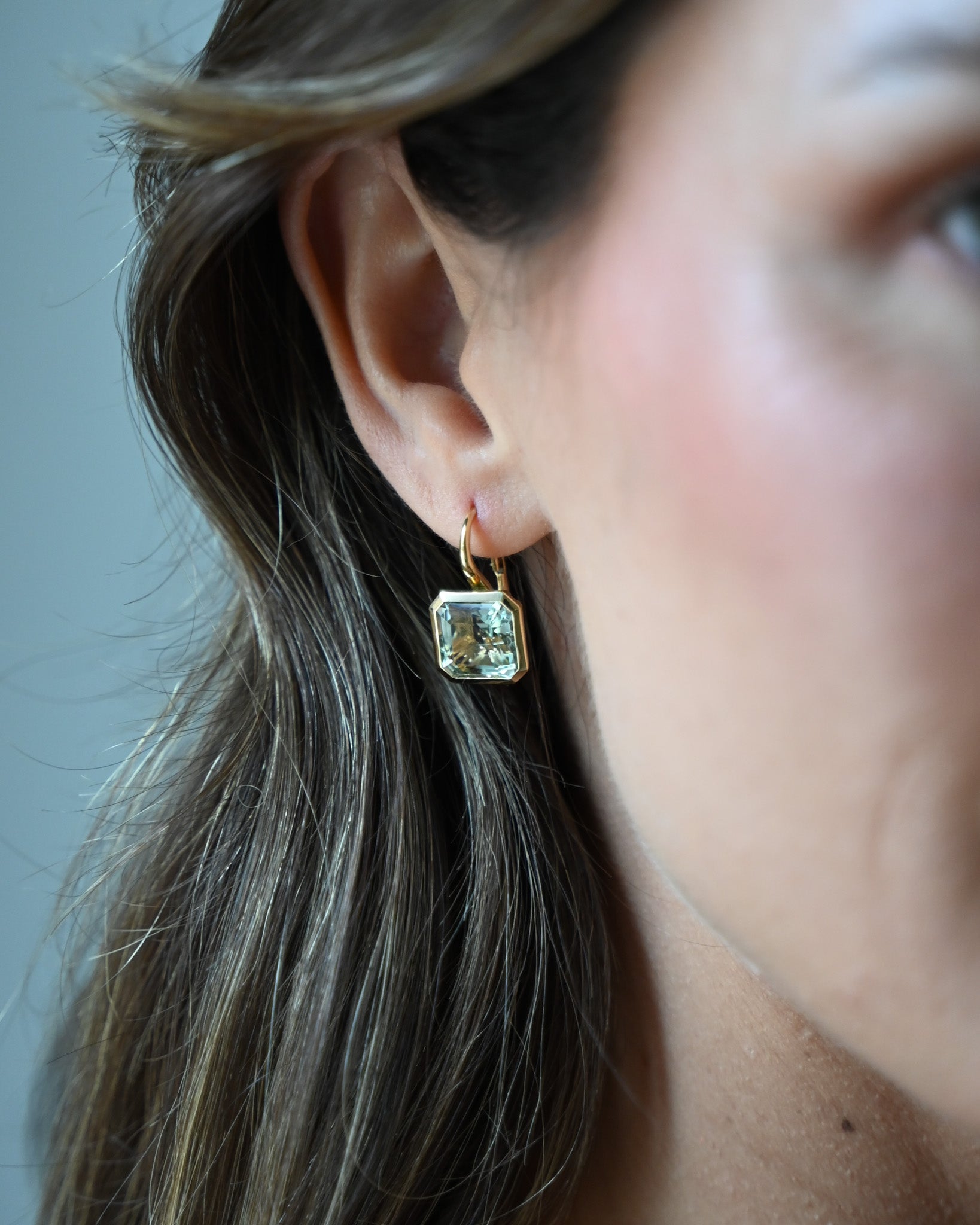 Green Amethyst Bezel Drop Earrings
