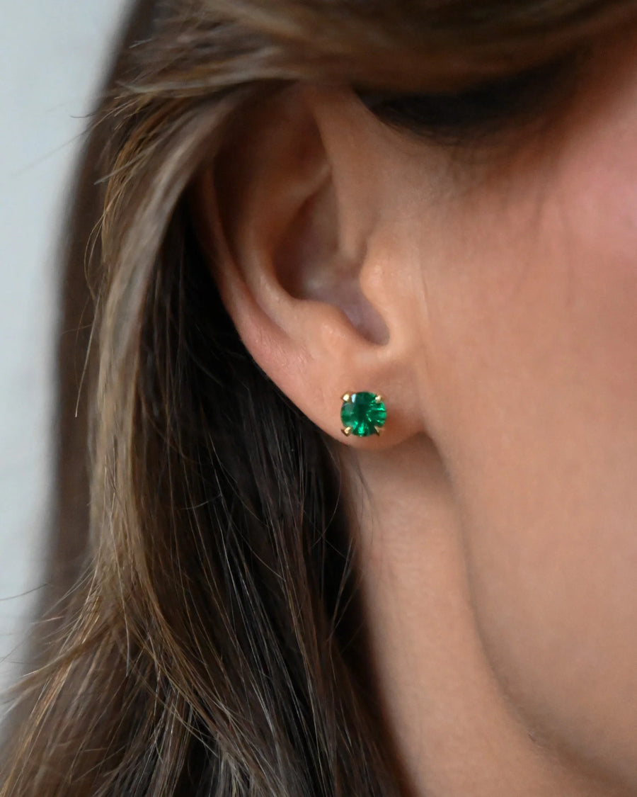Classic Round Green Emerald Studs