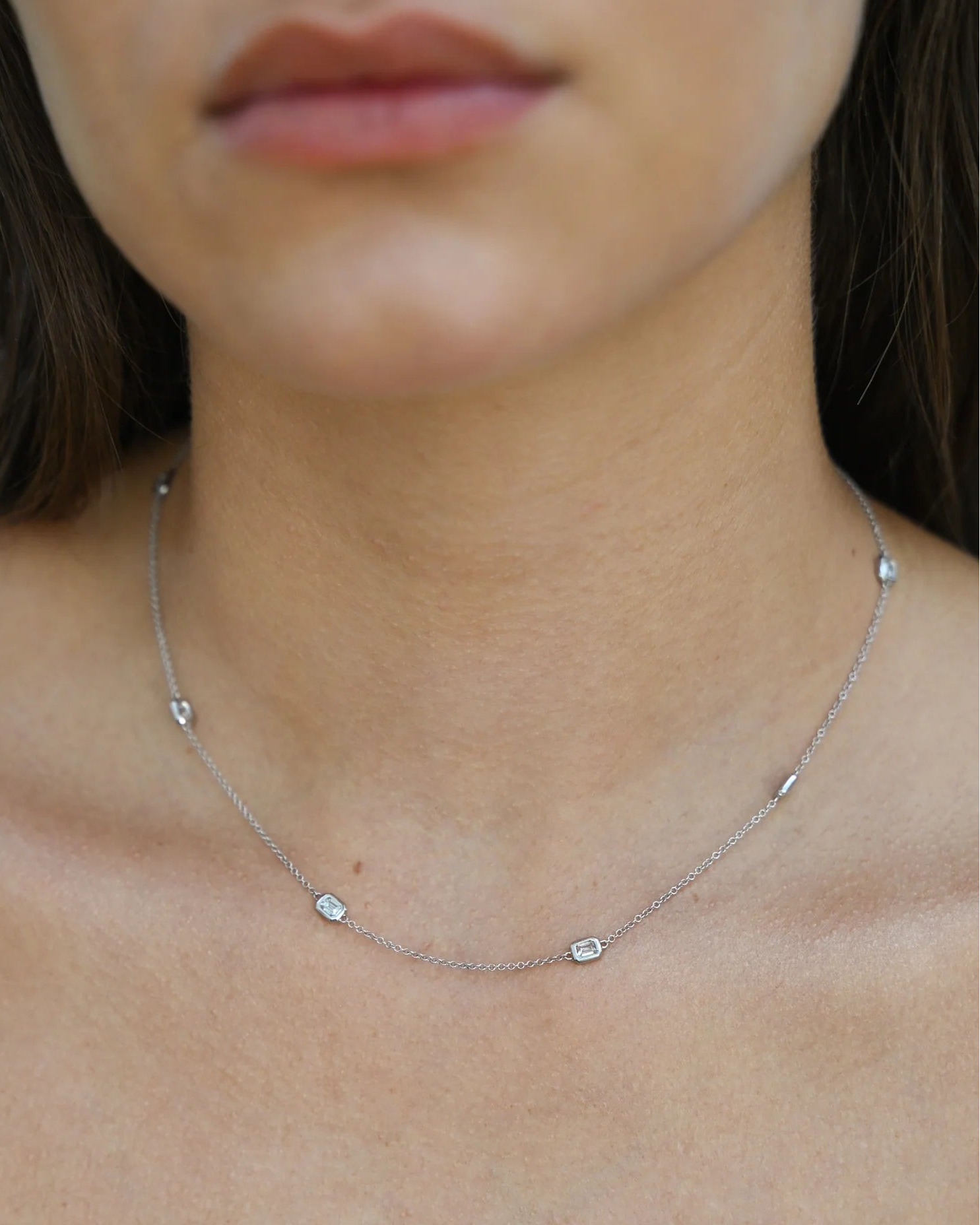 Emerald Cut Diamond Chain Necklace