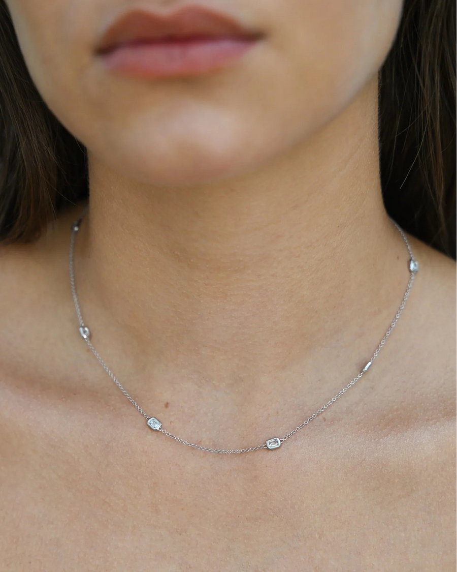 Emerald Cut Diamond Station Chain Necklace in 18ct Gold