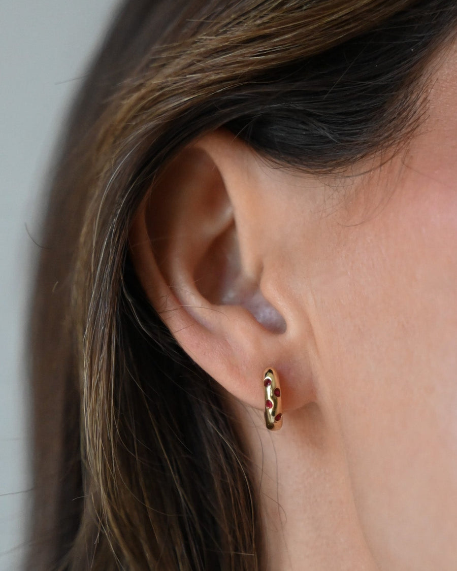 Ruby Dome Huggie Earrings in 18ct Yellow Gold
