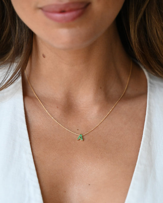 Petit Gemstone Letter Necklace in 18ct Gold