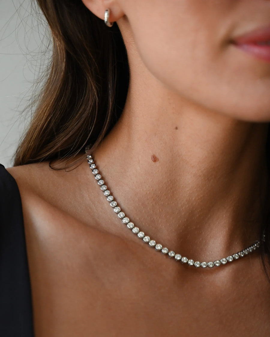 10ct Bezel Set Diamond Tennis Necklace in 18ct Gold