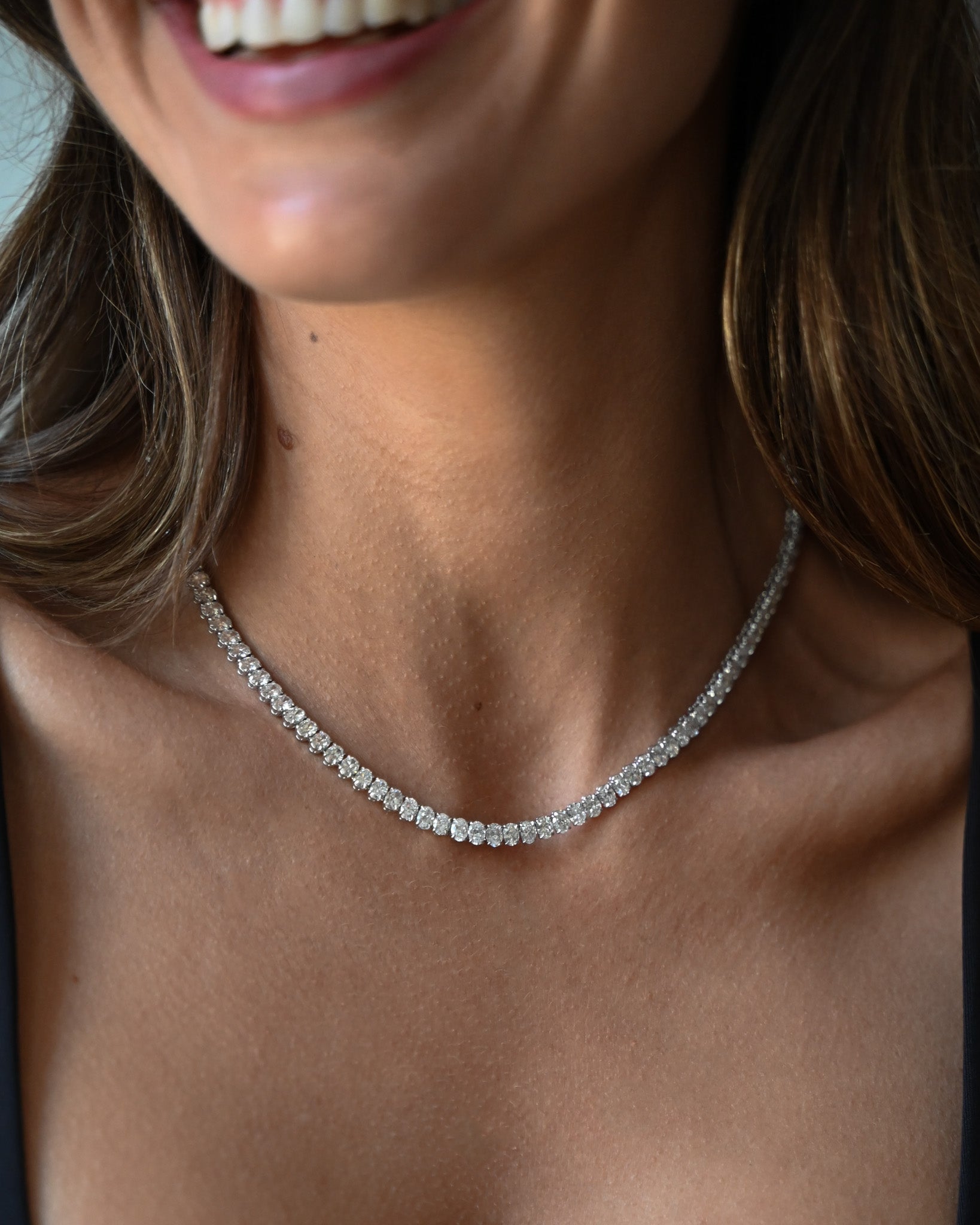 28ct Oval Cut Diamond Tennis Necklace