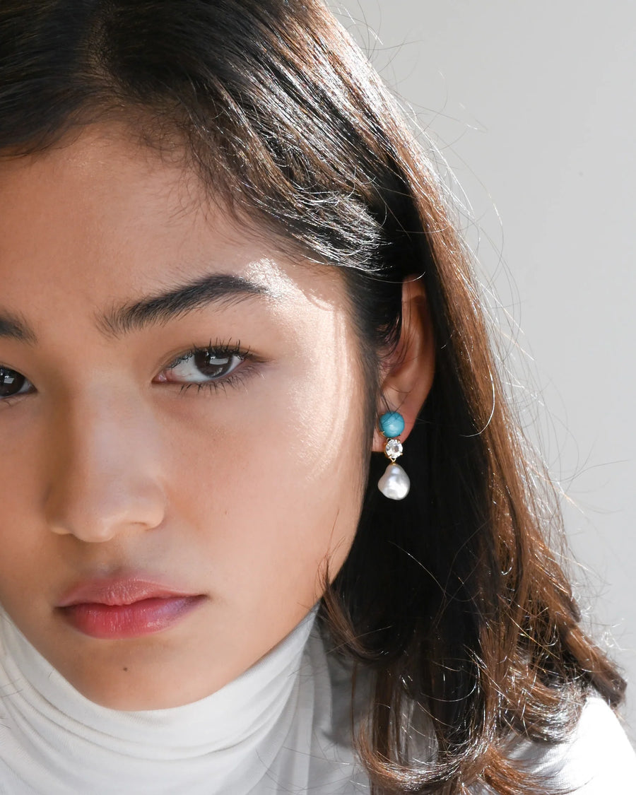 Keshi Pearl and Turquoise Drop Earrings