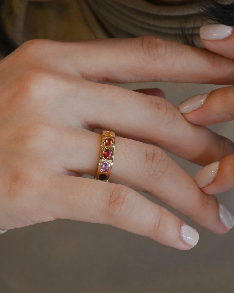 Multi Shape Rainbow Sapphire Ring in 18ct Gold