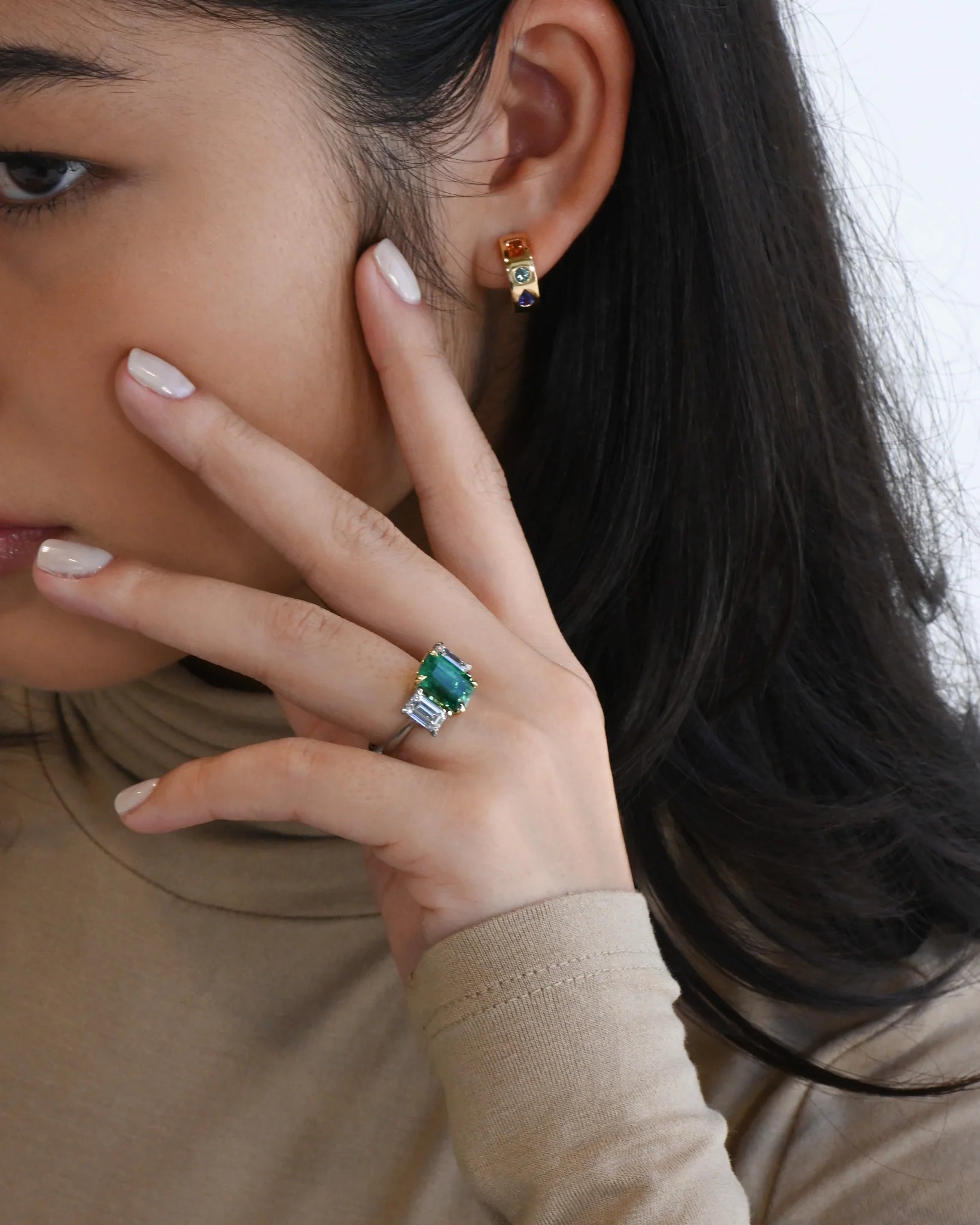 Emerald and Diamond Trilogy Ring