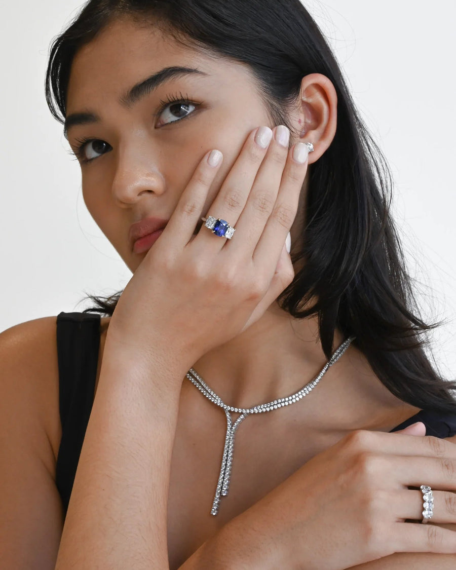 Blue Ceylon Sapphire and Diamond Trilogy Ring