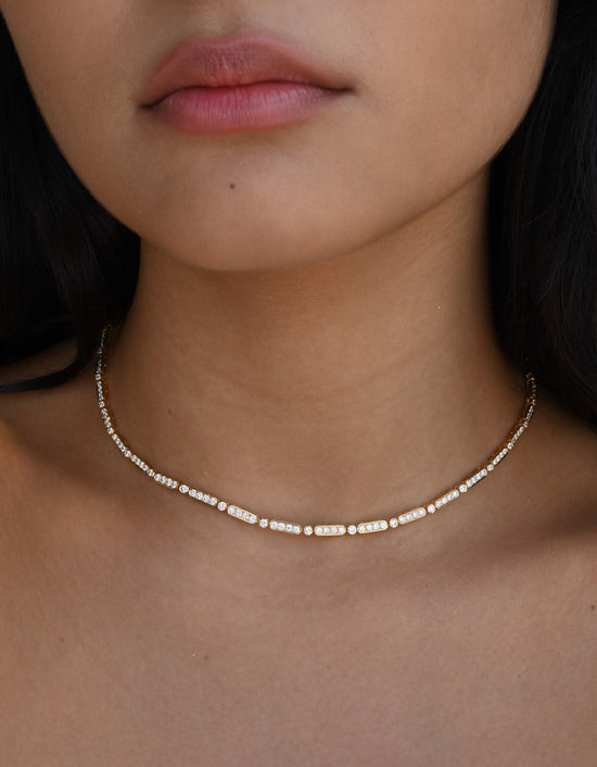Grain Set Diamond Tennis Necklace in 18ct Yellow Gold