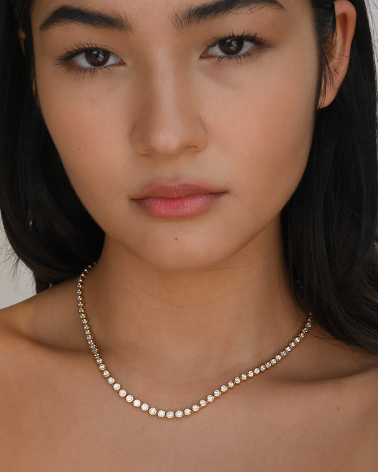 7ct Bezel Set Round Diamond Tennis Necklace in 18ct Gold