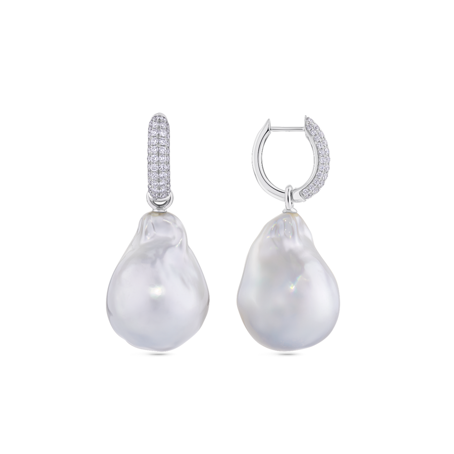 Diamond and South Sea Pearl Drop Earrings
