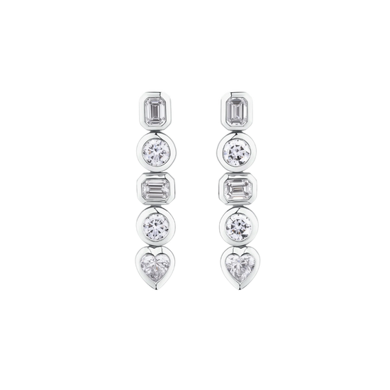 Mixed Shape Diamond Stud Drop Earrings in 18ct White Gold