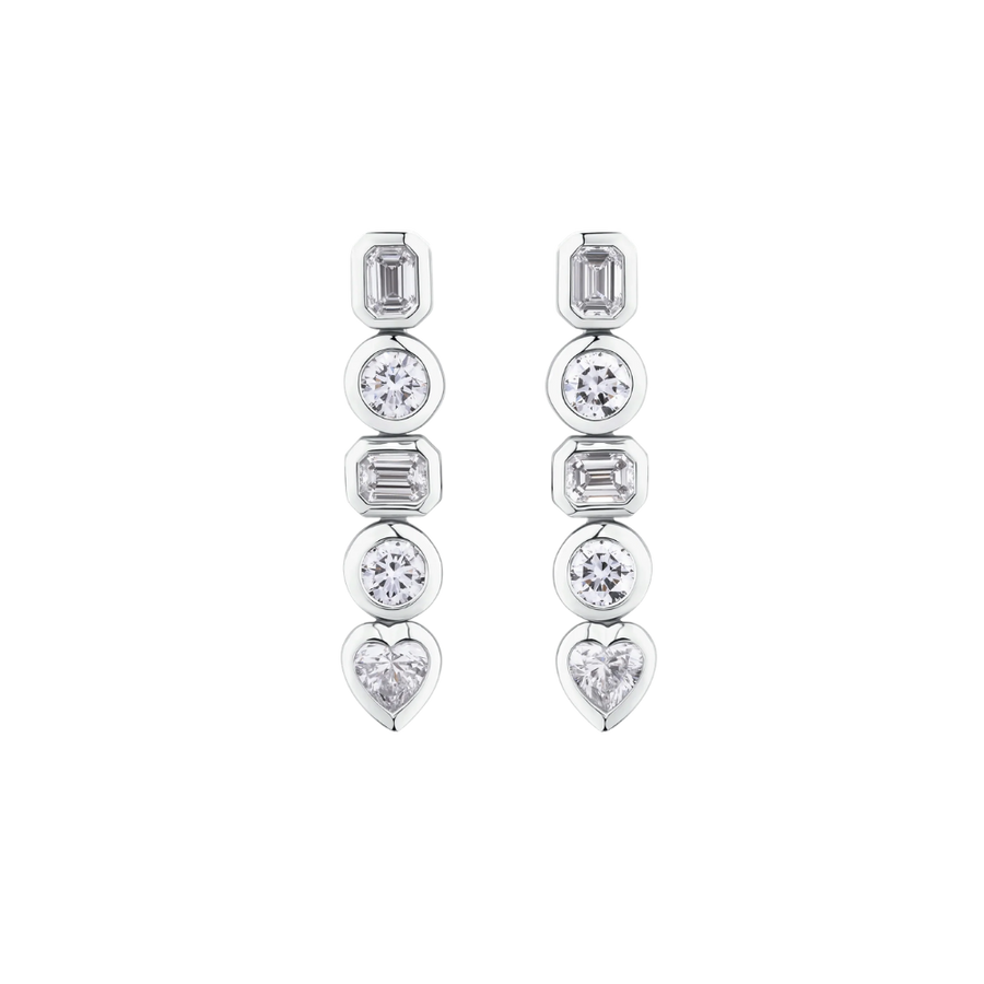 Mixed Shape Diamond Stud Drop Earrings in 18ct White Gold