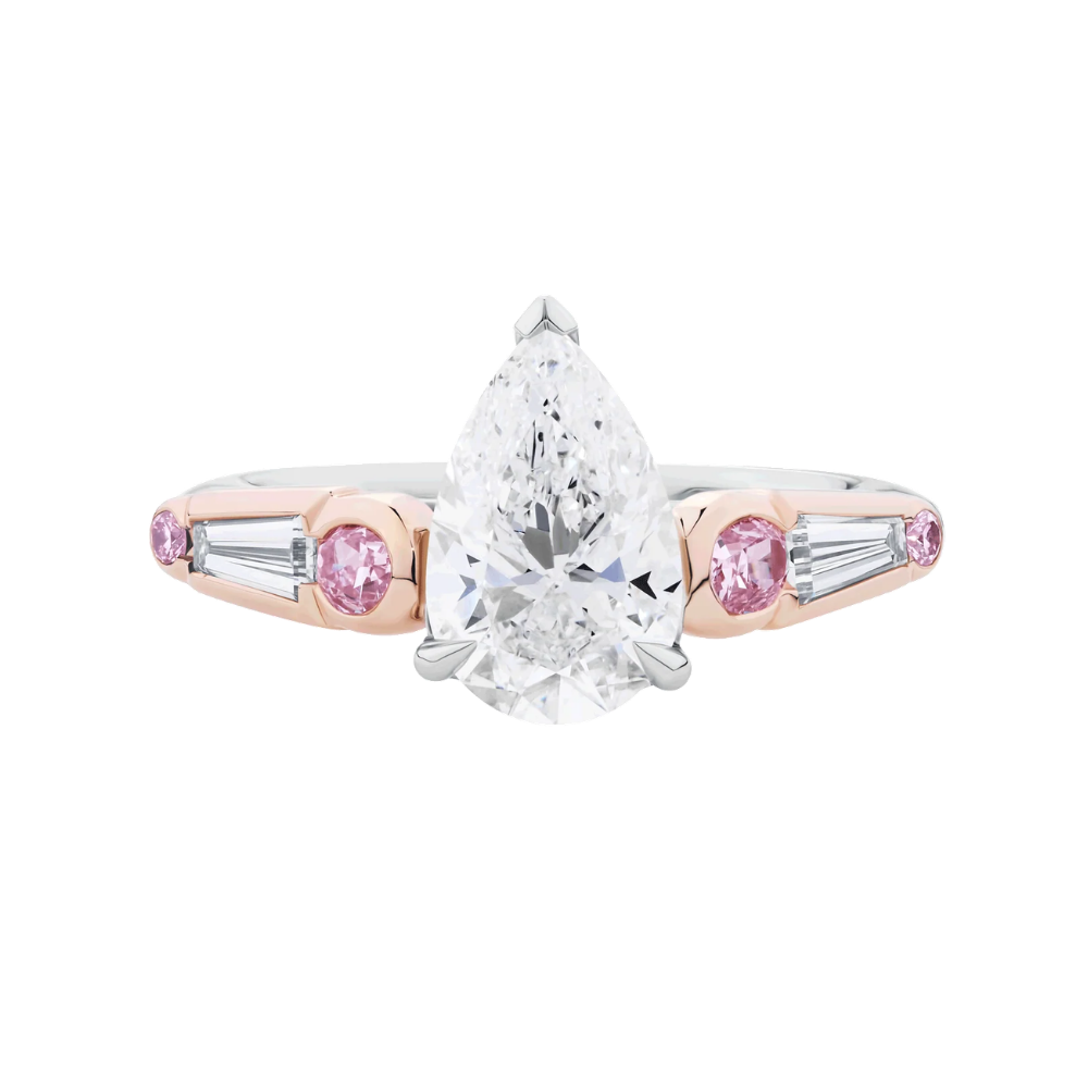 Pear Cut Diamond and Pink Diamond Ring