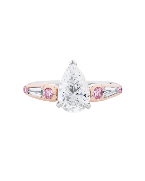 Pear Cut Diamond and Pink Diamond Engagement Ring