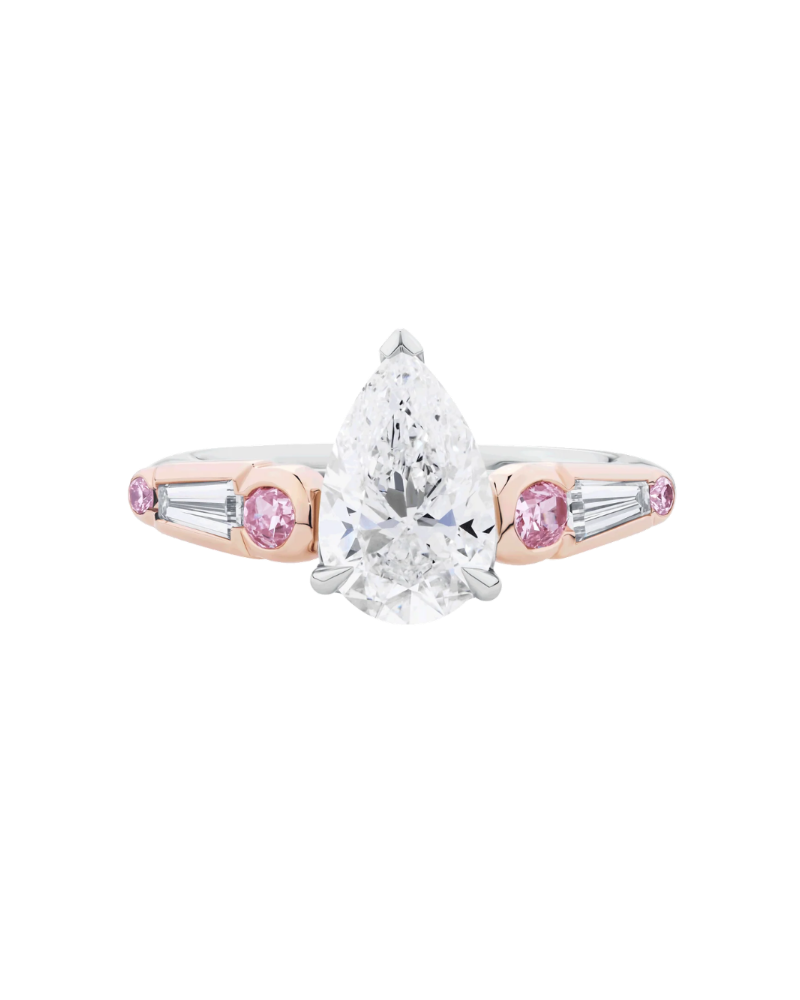 Pear Cut Diamond and Pink Diamond Engagement Ring