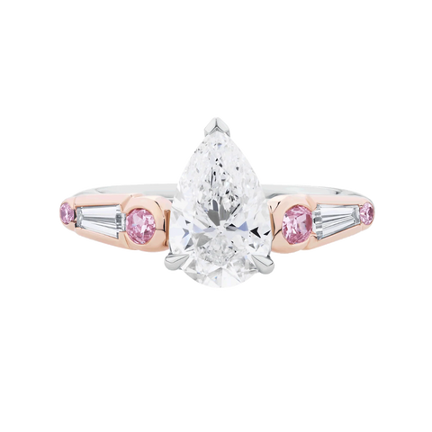 Pear Cut Diamond and Pink Diamond Ring