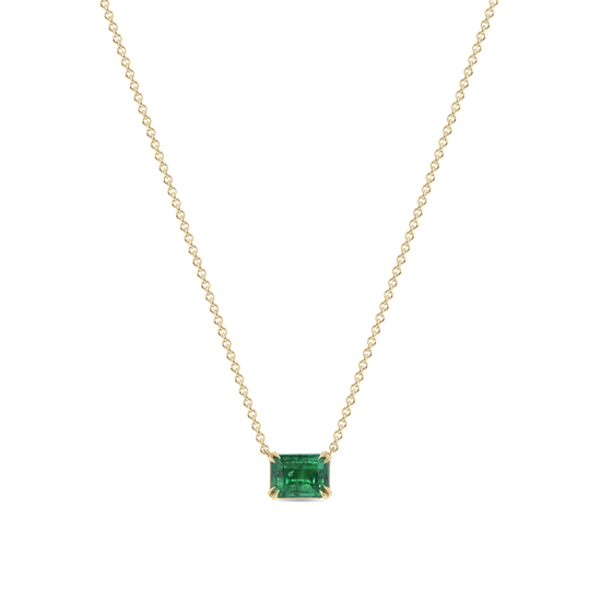 East West Green Emerald Pendant Necklace