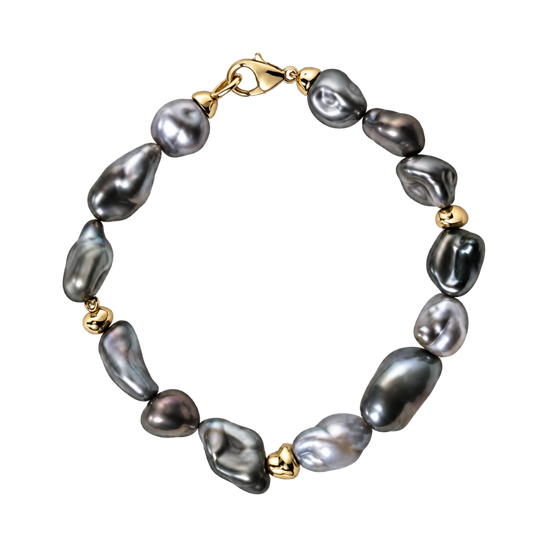 Dark Keshi Pearl and 24ct Gold Bracelet