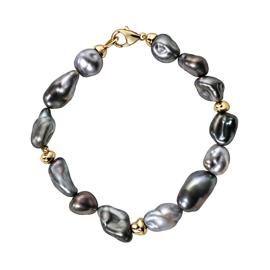 Dark Keshi Pearl and 24ct Gold Bracelet