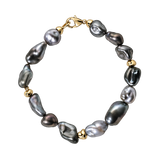 Dark Keshi Pearl and 24ct Gold Bracelet